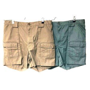 Lot of 2 Weekender Cargo Short‎ Men's 40 Flat Front 38x6.25 Green Tan Athleisure